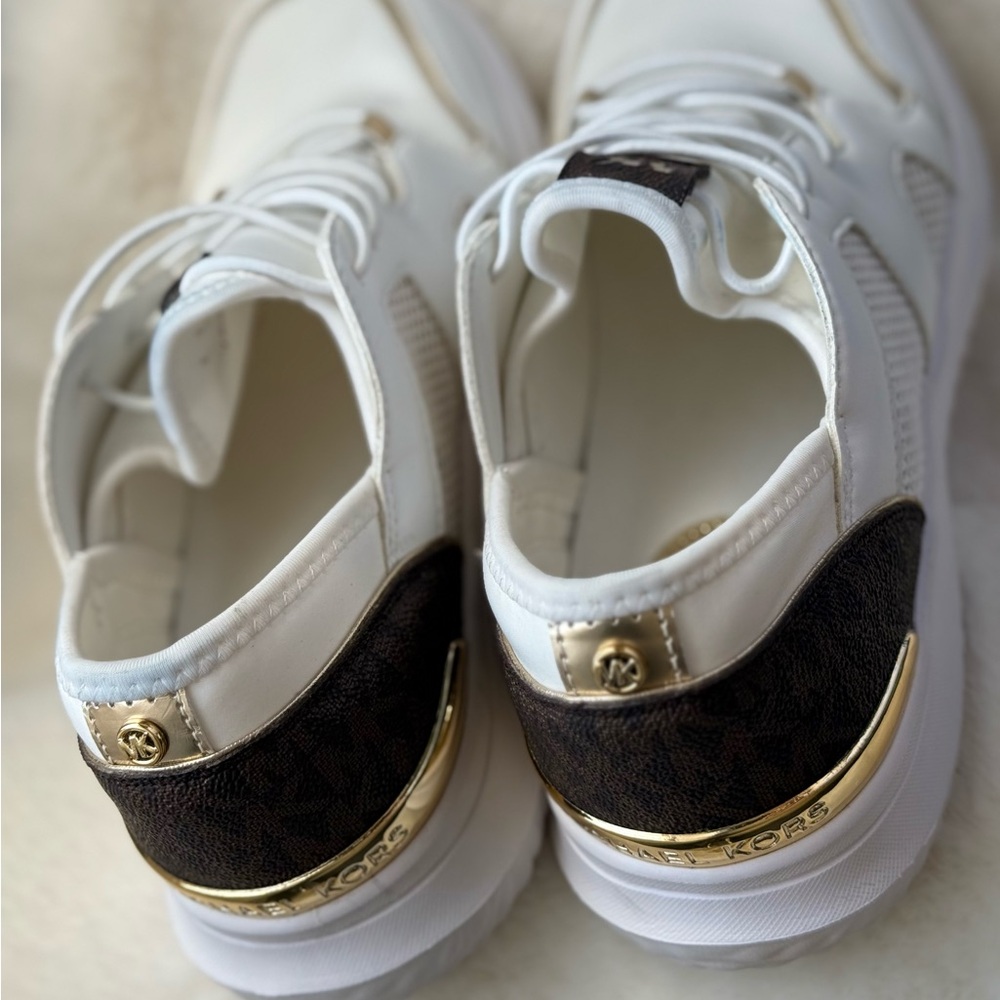 Michael Kors White and Gold Sneakers